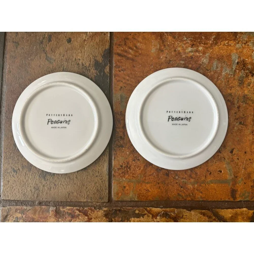 Set of 8 Pottery Barn Festive Penguins Martinis Coasters Small Plates 4